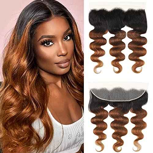 1B/30 Body Wave Lace Frontal Closure - 13x4 Transparent Ear To Ear Ombre Frontal 12A Unprocessed Brazilian Virgin Human Hair #1b/30 Pre Plucked with Baby Hair (20inch)