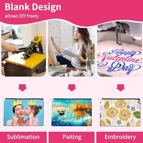AMDAILY 50Pcs Sublimation Blank Canvas Makeup Bags, Bulk Blank DIY Heat Transfer Cosmetic Makeup Bags w/Black Zipper Gift Box for Bridesmaid Makeup Bag Travel Toiletry Pouch Storage, Christmas Craft