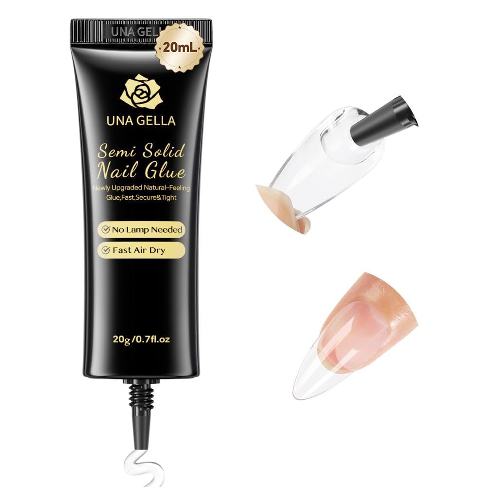 UNA GELLA Super Strong Nail Glue for Press On Nails: 20g, Soft Gel Nail Tips No Lamp Need, Fast-Curing, Long Lasting, Semi Solid Gel Nail Glue for Fake False Acrylic Nails