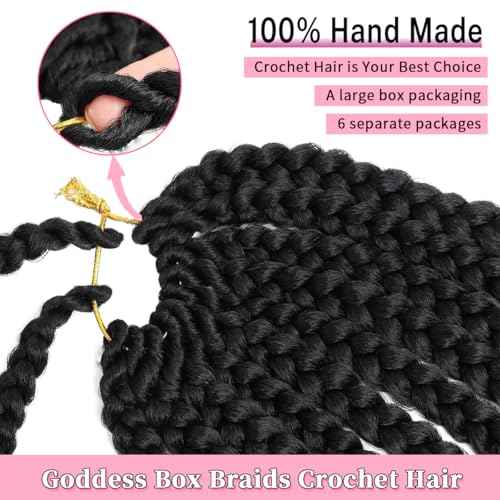 Crochet Box Braids 14 Inch 6 Packs 144 Strands Goddess Box Braids Crochet Hair Pre looped Crochet Hair for Black Women (14 Inch 1B)
