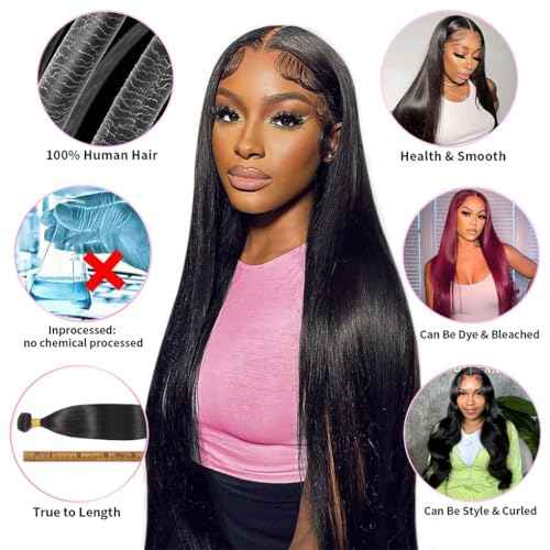 12A Straight Bundles Human Hair 20 22 24 Inches, 100% Unprocessed Brazilian Virgin Straight Human Hair Bundles for Women, Sew In Quick Weave 3 Silky Bundles Human Hair, 300g/Pack Natural Black Color