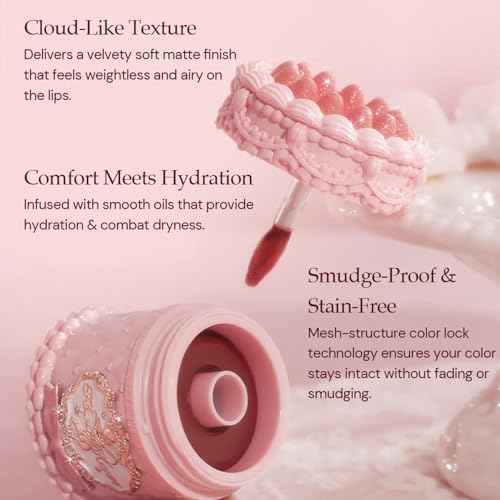 Flower Knows Strawberry Cupid Cake Lip Cream,Velvety-Smooth Matte Liquid Lipstick,Hydrating,Smudge-proof & Stain-Free Lip Stain (V04 Meredith,0.17 Fl Oz)