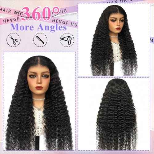 Glueless Curly Wigs Human Hair 7x5 Wear and Go Wig Human Hair Pre Plucked Pre Cut Black Deep Wave Closure Lace Front Wigs Human 12a 220% Density Loose Curly Wig Bleached Knots for Women 20 Inch