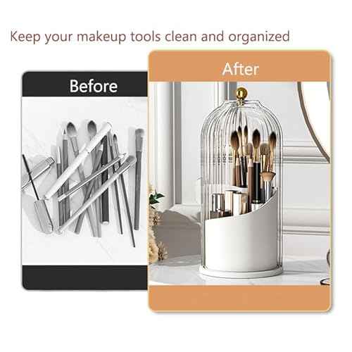 360¡ÆRotating Makeup Brushes holder with Lid£¬Make Up Organizers and Storage for Vanity Countertop or Bedroom Dresser£¨Transparent white£©