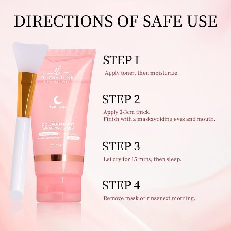 Collagen Overnight Wrapping Peel Off Facial Mask Pack - Elasticity & Hydration Care, Reduces Sagging & Dullness - Hydrolyzed Collagen For Glowing Skin - Korean Skin Care, 2.53 fl.oz