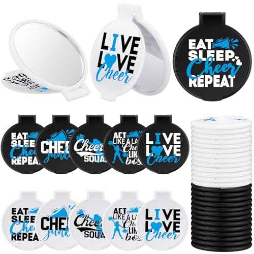 Wenqik 50 Pcs Cheerleader Mirror Gifts Bulk Cheerleading Compact Mirror Cheer Party Favors Folding Pocket Portable Makeup Mirrors for Football Rugby Game Team Friendship Gift(Blue Cheer)