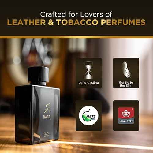 Baco Tobacco & Leather Perfume for Men ? Arabian Eau De Parfum, 100mL (3.34 Fl oz) Perfumes Arabes Para Hombres, Bold Men¡¯s Perfume with Vetiver, Patchouli, Saffron & Spices ? Ideal Gift for Him