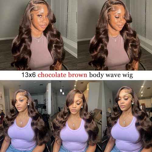14 Inch Chocolate Brown Lace Front Wig Human Hair 180 Density 13x6 Body Wave Lace Front Wigs Human Hair Pre Plucked Colored Frontal Wigs Human Hair Brown Wig Human Hair Wigs for Women
