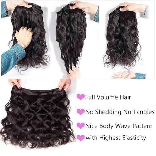 12A Human Hair Bundles 16 18 20 Inch Body Wave Bundles Human Hair 100% Unprocessed Brazilian Virgin Hair Body Wave 3 Bundles Deals Human Hair Extensions Quick Weave For Black Women Natural Black