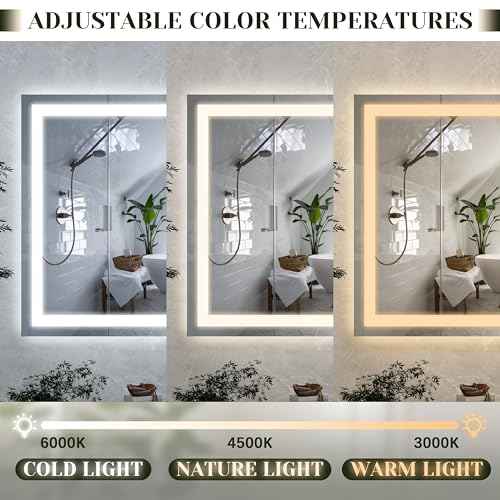 ROLOVE 32x 22 Inch Large Lighted Vanity Mirror with Dimmable 3 Modes, LED Makeup Mirror for Bathroom £¦ Dressing Room, Tabletop or Wall-Mounted, White