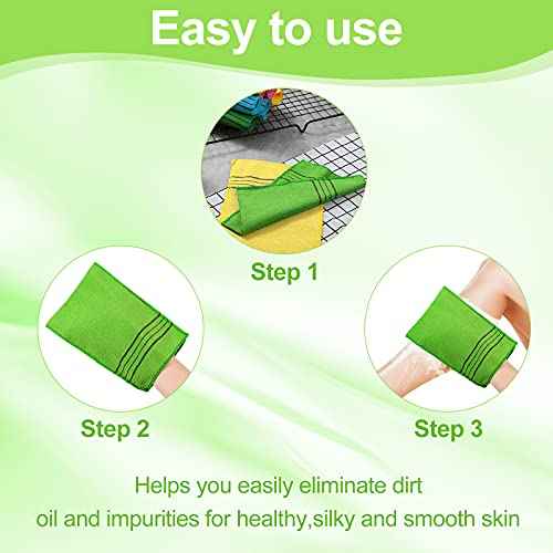 Tatuo 12 Pieces Korean Exfoliating Mitt Glove Italy Towel Body Skin Scrubber Exfoliating Scrubber for Remove Dead Skin Washcloth Korean(Small,Yellow, Green, Blue, Pink)