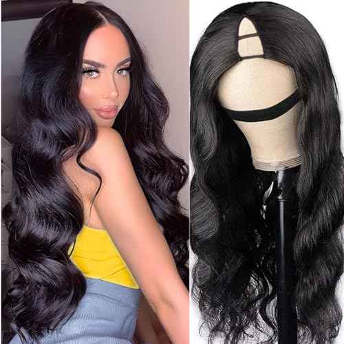 V Part Wig Human Hair Body Wave Upgrade U Part Human Hair Wig Beginner Friendly Clip In V Shape Wigs for Women Natural Black Color 20 Inch