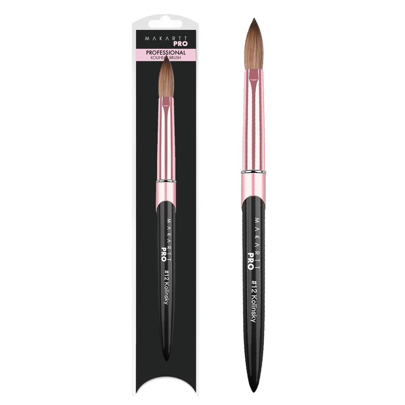 MakarttPro Kolinsky Acrylic Nail Brush Size 12 – 100% Pure Kolinsky Hair for Acrylic Application, Bigger Bead Control, Anti-Clogging, Acetone Resistant Handle