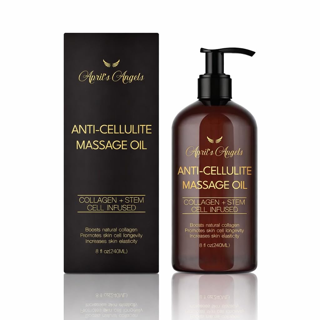 April's Angels Anti-Cellulite Massage Oil with Collagen & Stem Cell Infused. Skin Elasticity, Firmness, Deep Hydration. 8 fl oz