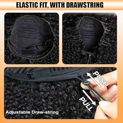 Kinky Curly Half Wig Human Hair 200 Density Glueless Wigs Human Hair 20 Inch Curly 3 In 1 Half Wigs Invisible Hairline Curly Half Wigs Drawstring Seamless Flip over Easy Wear Beginner Friendly
