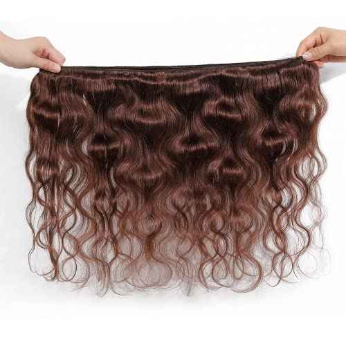 Chocolate Brown Body Wave Bundles Human Hair Color 4 Dark Brown Bundles Double Weft Brazilian Hair Extensions Silky and Soft for Women (30 32 34 inch 3 Bundles)