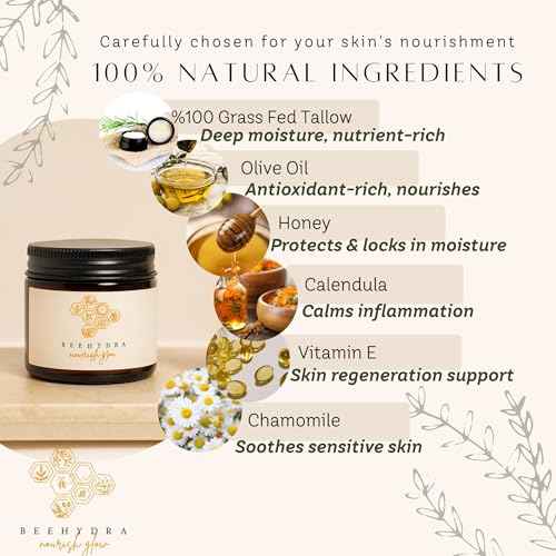 Grass-Fed Beef Tallow Balm & Gua Sha Set ? Nourishing Tallow Moisturizer for Face, Body & Hands ? Natural Skincare