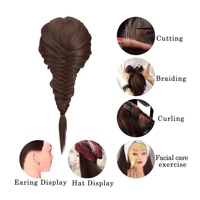 FABA Mannequin Head with Hair #4 Brown 26"-28" Hair Mannequin Heads for Make up, Braiding Hairdressing Doll Head for Styling Practice Cutting Training Head with Free Clamp Holder