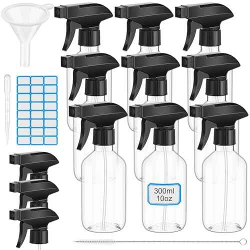 9 Pack 10oz/300ml Plastic Spray Bottle Bulk for Plant Small Spray Bottle Fine Mist Water Sprayer Upgraded Adjustable Nozzle Refillable Empty Containers for Cleaning, Hair, Cooking(Clear)