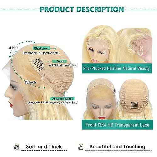 613 Lace Front Wig Human Hair 13x4 Body Wave Blonde Lace Front Wigs Human Hair 180% Density 613 HD Lace Frontal Wig Pre Plucked With Baby Hair 22 Inch