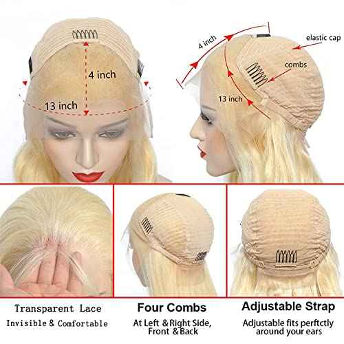 613 Blonde 13x4 Lace Front Wig Human Hair Pre Plucked Brazilian Straight 613 Blonde Human Hair Wigs for Women 150% Density Transparent Lace Frontal Wig with Baby Hair (16 inch, 13x4 Straight)
