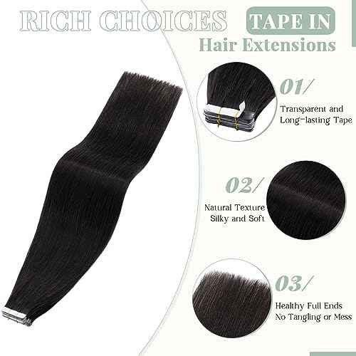 Rich Choices Tape in Hair Extensions Human Hair, 40pcs 100g 100% Remy Tape Hair Extensions Real Human Hair,Seamless Balayage Skin Weft Tape in Hair Extension 22 Inch #1B Natural Black