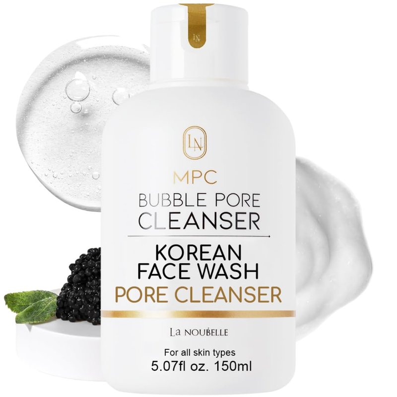 La Noubelle MPC Bubble Pore Cleanser, Korean Face Wash, Gentle Deep Pore Facial Cleanser with Caviar, Blackhead Makeup Remover, Pore Minimizer, Hydrating, Exfoliator, Oily, Dry Skin 5.07 fl oz