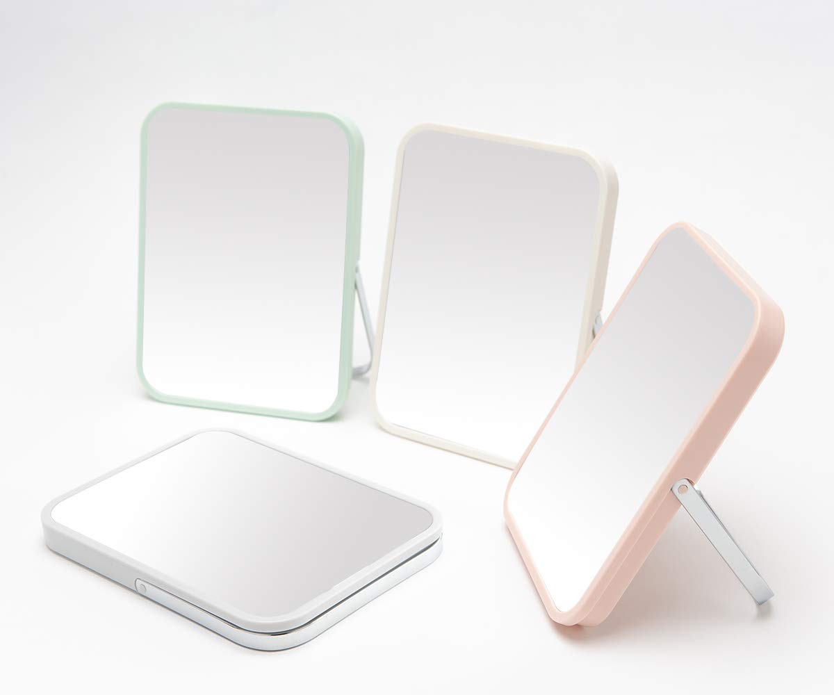 YEAKE Table Desk Vanity Makeup Mirror,8-Inch Portable Folding Mirror with Metal Stand 90°Adjustable Rotation Tavel Make Up Mirror Hanging Bathroom for Shower Shaving(Pink)