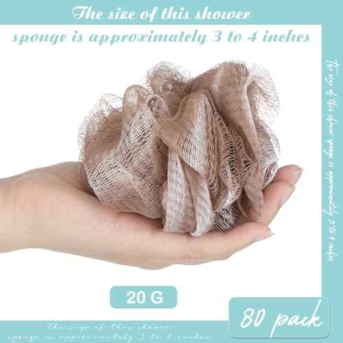 CHENGU 80 Pcs Loofah Bulk Sponge Bath Sponges for Shower, Bath, Body Pouf Mesh Loofah Exfoliating Body Scrubber for Baby, Women, Men, 20g (Plain, Novel Colors)