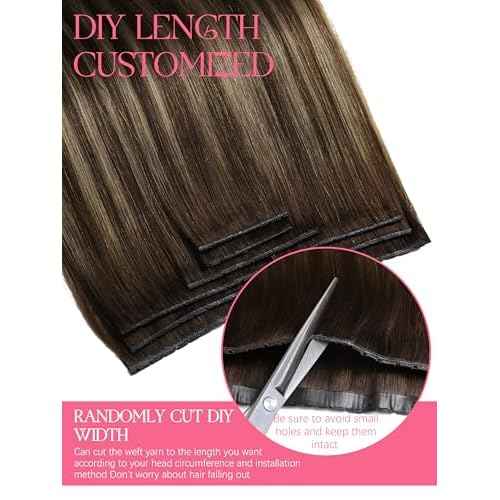 Lacer Double Butterfly Weft Invisible Pu OVO Human Hair Extensions 16in Seamless Micro Beads Hair Extensions Glueless Chestnut Brown Mixed Dark Brown With Dark Brown Roots 100G Tape Width 31.5"