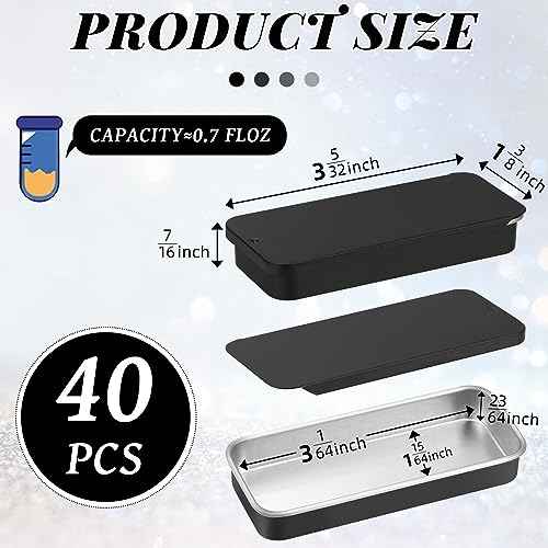 Norme 40 Pcs Small Slide Top Tin Lip Balm with Lids Rectangular Metal Containers for Lip Balm Candies Jewelry Crafts Pills Storage Kit(3.15 x 1.38 x 0.43 Inch,Black)
