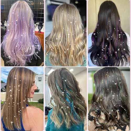 22 Colors Hair Tinsel Kit, 7800 Strands 48 Inch Glitter Tinsel Hair Extensions with Tools, Heat Resistant Sparkling Fairy Hair Accessories for Girls, Kids, Women Christmas Cosplay Party