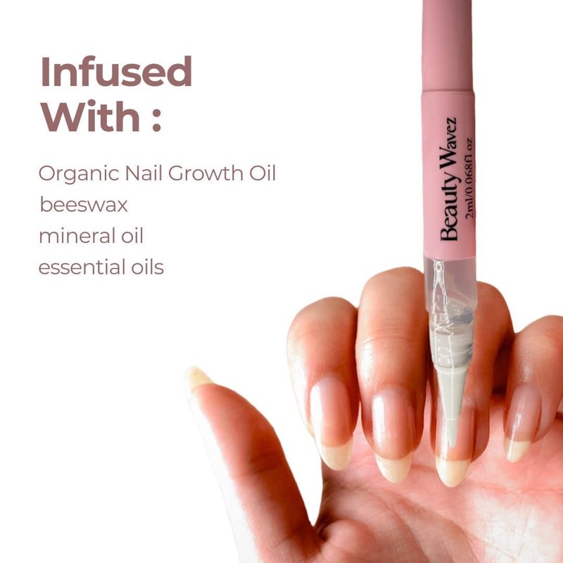 BeautyWavez Nail and Cuticle Oil Pen with Vitamin E and Essential oils for Brittle Peeling Breaking Thin Nails - Nail Growth Oil, Softens Cuticles, Nourish, Soothe & Moisturize Damaged Nails, 0.68floz