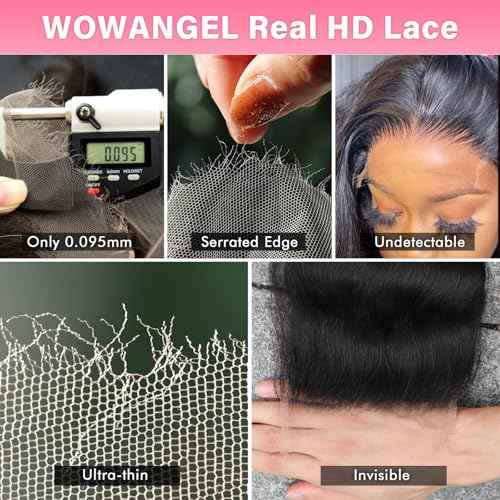 WOWANGEL 5x5 0.095mm Ultra-Thin Skinlike Real HD Lace Frontal & Closure,Body Wave Natural Hairstyles,Pre-Plucked Invisible Hairline,Unprocessed Virgin Human Hair,Invisible Knots HD Lace,14inch