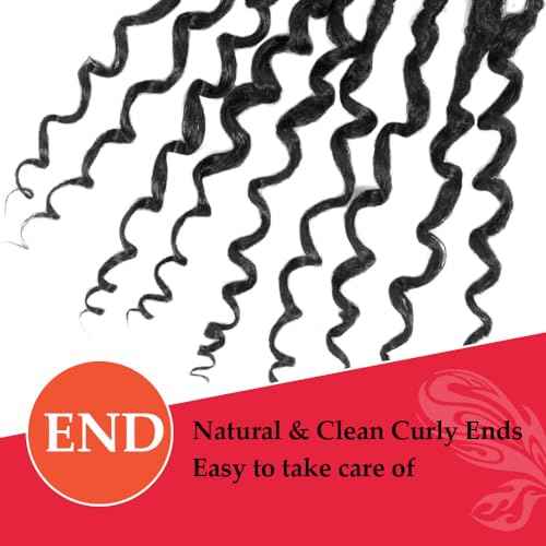 Butterfly Locs Crochet Hair with Curly Ends 30 Inch, 6 Packs Boho Distressed Locs Hair Extensions, Bohemian Goddess Faux Butterfly Braids Can be Used for Wigs (1B, Natural Black)