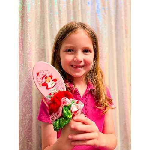 LUV HER Strawberry Shortcake Hair Accessory Set ? 5 Pieces: 1 Detangling 9-inch Hairbrush & 4 Scrunchies, Elastic Hair Ties, Ages 3+
