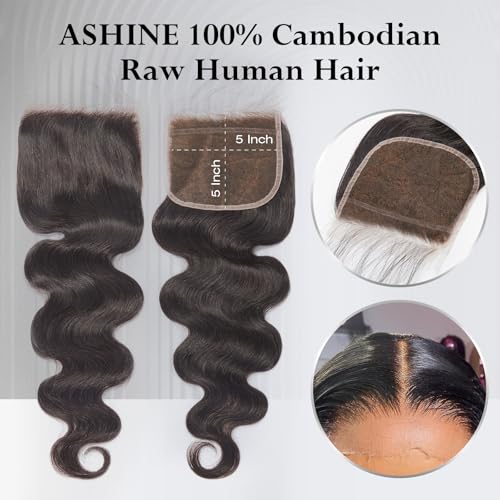 ASHINE 5x5 HD Lace Closure Body Wave Straight Human Hair 5x5 Real HD Lace Closure Invisible Bleached Knots Pre Plucked with Baby Hair Natural Hairline 18 Inch