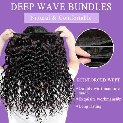 12A Deep Wave Human Hair Bundles 16 18 20 Inch Deep Curly Bundles Human Hair 100% Unprocessed Brazilian Virgin Weave Double Weft Raw Remy Hair Deals Full And Thick