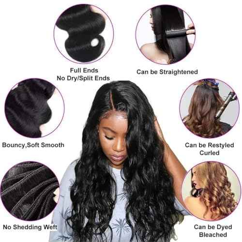 12A Human Hair Bundles 14 16 18 20 Inch Body Wave 100% Unprocessed Hair 4 Bundles Deals Extensions Quick Weave Human Hair Natural Black Color