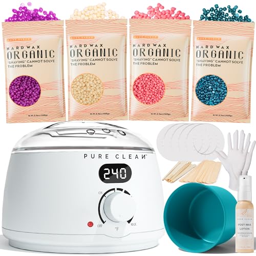 PURECLEAN Waxing Kit for Women Men, Digital Hard Wax Kit for Hair Removal with 44 Wax Items for Home Waxing, Wax Warmer Kit for Full Body Face Eyebrow Bikini Brazilian Waxing