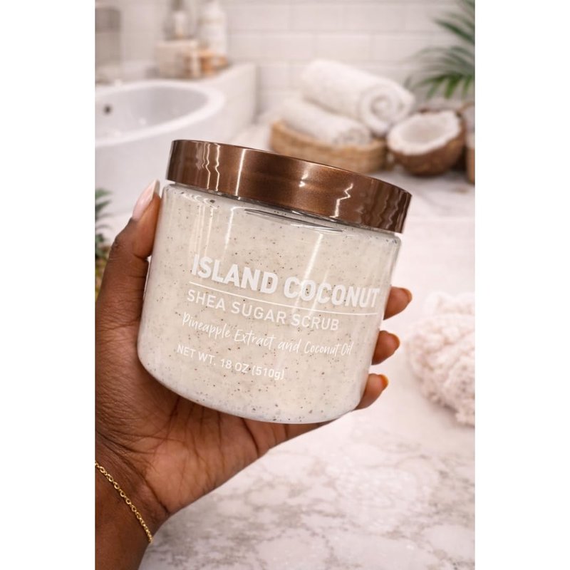 Island Coconut Body Scrub – Luxury Exfoliating Sugar Scrub for Soft, Glowing Skin – Hydrating Body Polish with Tropical Coconut Scent for Women, 18 oz