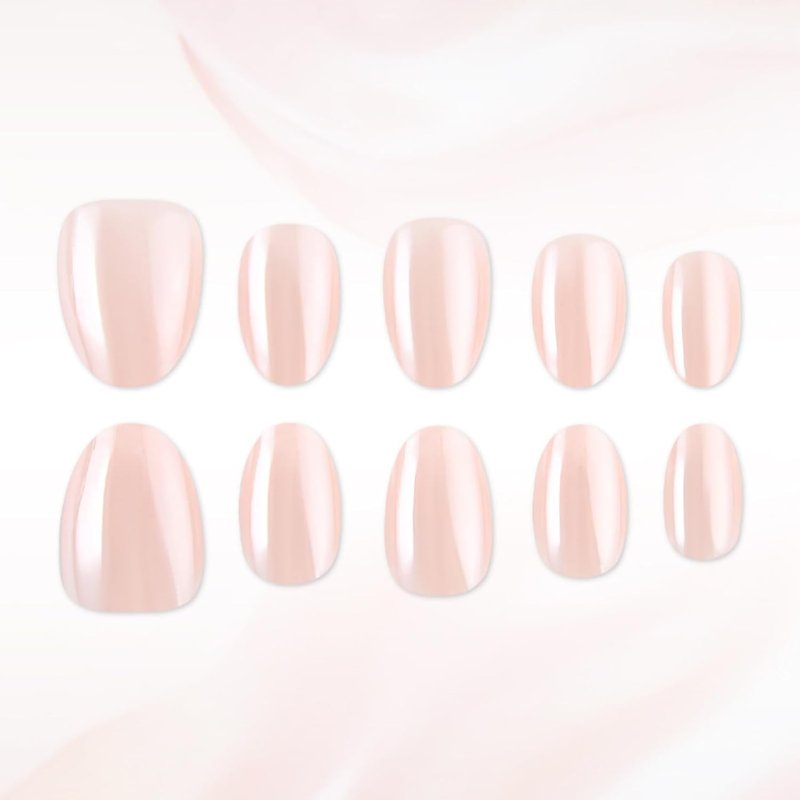 Nude Press on Nails Short Oval Nail Press ons with Natural Glossy Finish Full Cover Solid Color Stick on Nail for Women Manicure 32Pcs