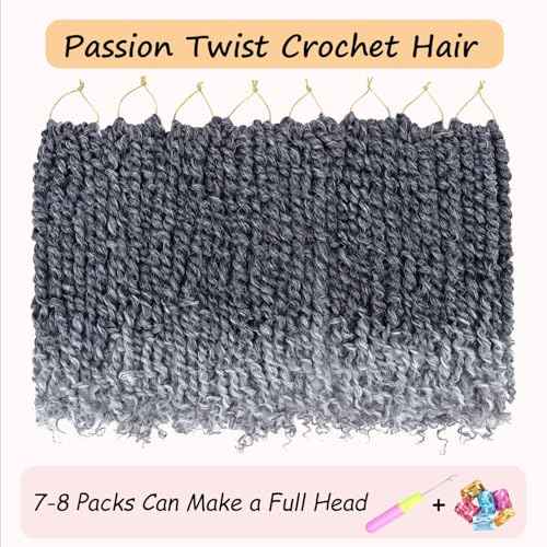 LOSMOEER 8 Packs Passion Twist Hair 10 Inch Ombre Gray Pre-twisted Passion Twist Crochet Hair Grey Pre-looped Crochet Braids for Women Passion Twists Braiding Hair Synthetic Hair Extensions