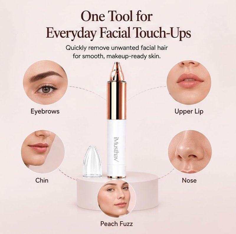 Eyebrow Trimmer for Women - Precise & Painless Electric Razor with LED Light | Travel-Friendly Gold-Plated Design