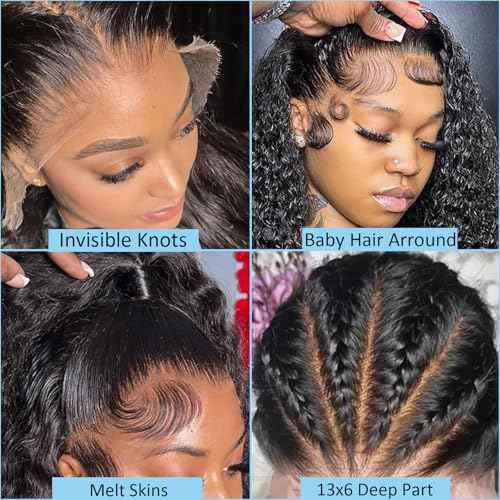 13x6 HD Lace Front Wigs Human Hair 200 Density Deep Wave Frontal Wigs for Women Glueless Wet and Wave Lace Front Wigs Human Hair 16 Inch