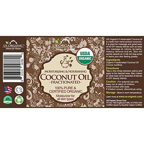 US Organic Fractionated Coconut MCT Oil (Liquid Coconut Oil), USDA Certified Organic, Non-GMO, Perfect for massage, carrier oil for DIY blends, Hair, Skin care. 100% Pure, Hexane-Free (8 oz)