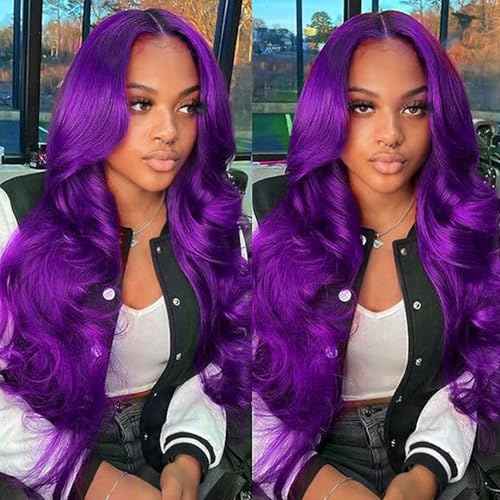 Purple Glueless Wigs Human Hair Pre Plucked With Baby Hair 200% Density Purple 5x5 Body Wave Lace Front Wigs Human Hair for Black Women HD Transparent Lace Frontal Wigs Human Hair 22 Inch
