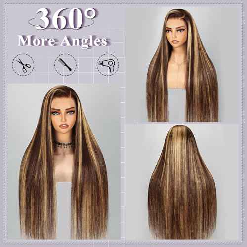 Ombre Lace Front Wig Human Hair 200% Density Honey Blonde Wigs 13x6 Lace Front Straight Wigs Human Hair 4/27 Blonde Highlighted Wig for Women 24 Inch