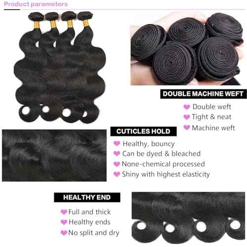 12A Human Hair Bundles 16 18 20 Inch Body Wave Bundles Human Hair 100% Unprocessed Brazilian Virgin Hair Body Wave 3 Bundles Deals Human Hair Extensions Quick Weave For Black Women Natural Black
