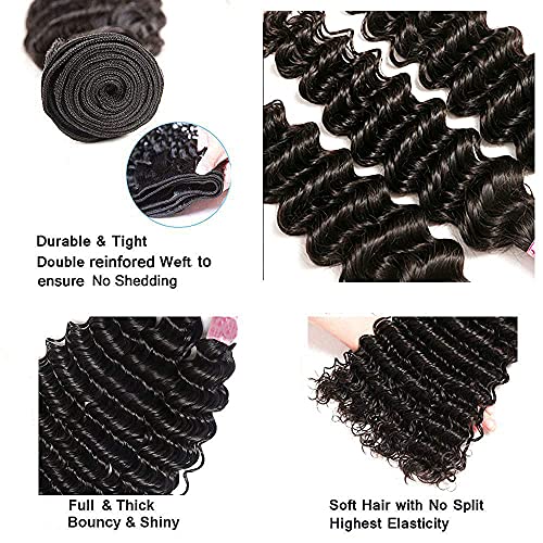 16 16 16 Inch Deep Wave Human Hair Bundles Natural Black Color Brazilain Unprocessed Virgin Hair Loose Wave Bundles Human Hair Natural Color Remy Human Hair Weave